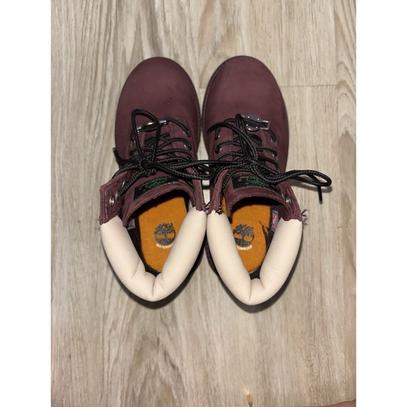Timberland Burgundy Waterproof Boots Nubuck Girls Size 1 Youth - Picture 5 of 8